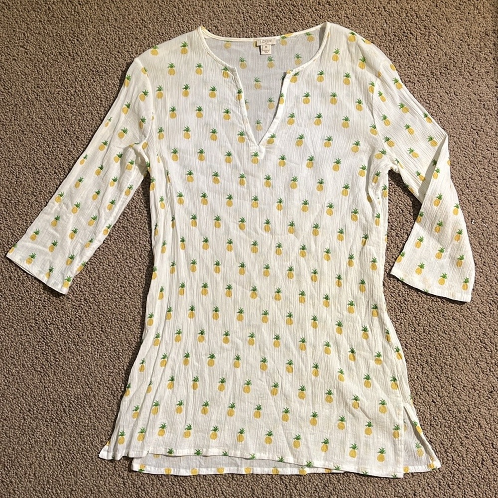 🍍 J. CREW Gauzy Pineapple Beach Coverup Tunic 🍍